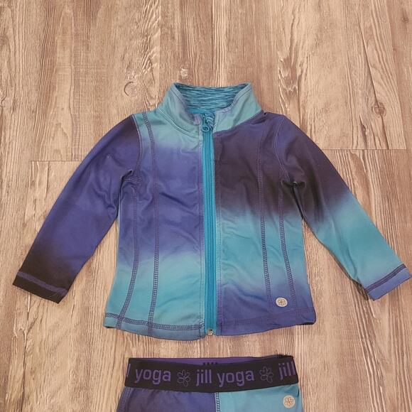 Jill Yoga Track Suit Outfit Blue Teal Ombre Jacket and Pants Set Full Zip - Picture 2 of 10